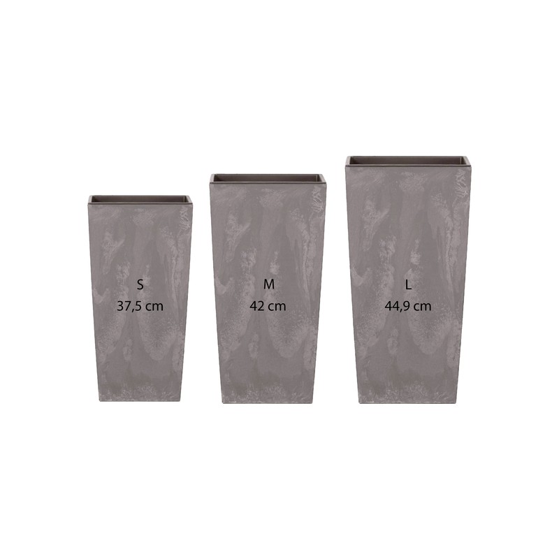 pack 3 macetas altas prosperplast 11,4x16,3x19 l urbi square effect de plastico en color gris claro con deposito