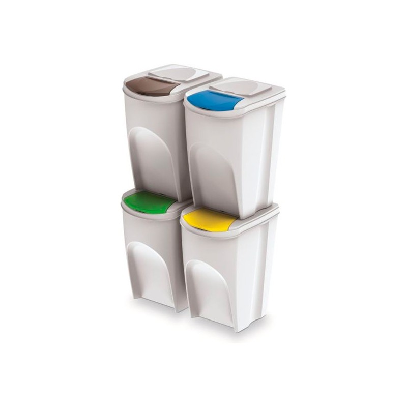 juego de 4 cubos de reciclaje 140l prosperplast sortibox de plastico en color blanco