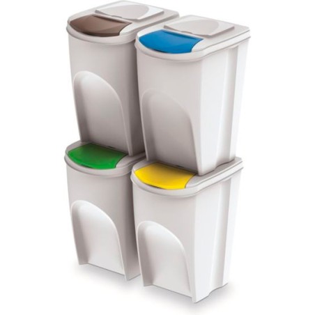 juego de 4 cubos de reciclaje 140l prosperplast sortibox de plastico en color blanco
