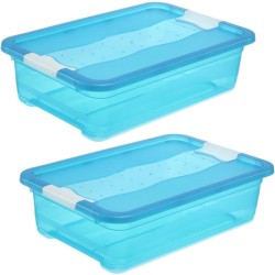 2x cubo de almacenaje con tapa, plástico, azul transparente, 28 l