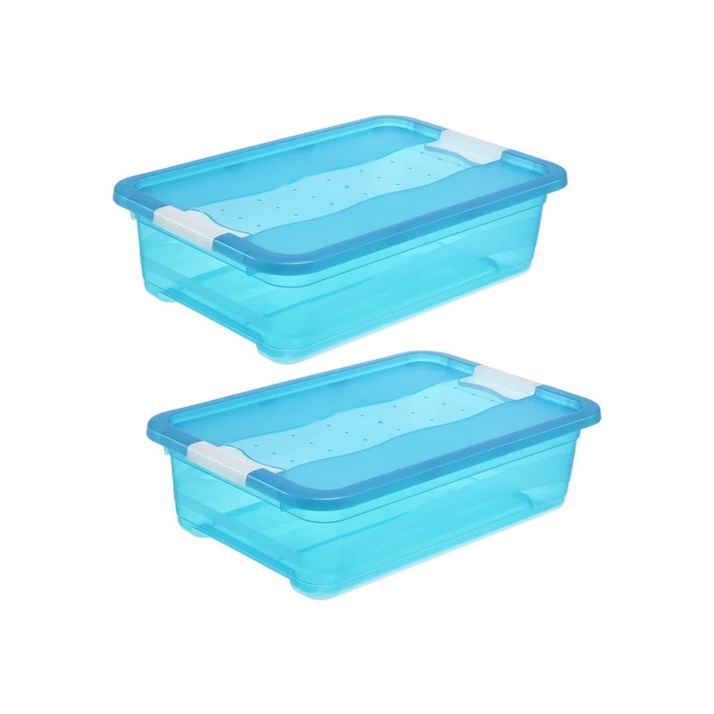 2x cubo de almacenaje con tapa, plástico, azul transparente, 28 l