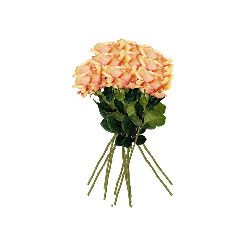 pack de 12 ramos de rosas con tacto natural de 69 cm con flor de 11 cm en color naranja
