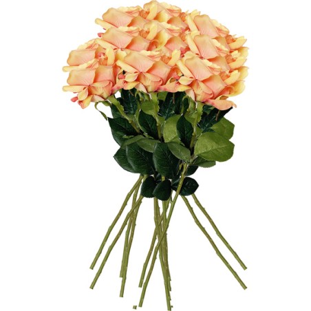 pack de 12 ramos de rosas con tacto natural de 69 cm con flor de 11 cm en color naranja