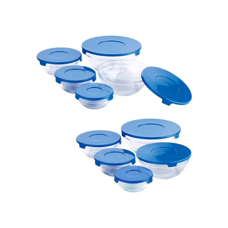set 10 tupperware en vidrio tapa azul: 150, 200, 350, 500 y 900ml