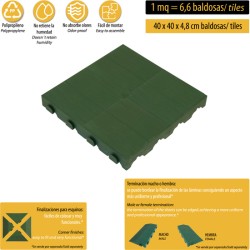 lámina para pavimento verde combi, 40x40x4,8 cm (39x39 neto); 1m²: 6,6 láminas