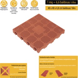 pack de 6 baldosas plásticas para suelo exterior en panal de 39x39x4,8 cm. superficie total 0,9m² colección combi - terracota