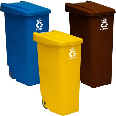 pack reciclaje contenedor wellhome reciclo 110 litros cerrado - 330 litros totales, en 3 contenedores, en colores azul amarillo 