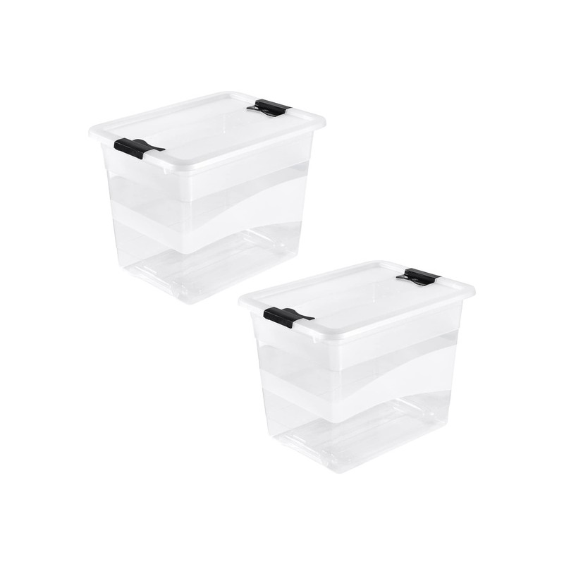 2x cubo de almacenaje con tapa, plástico, transparente, 24 l