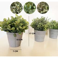pack 6 plantas surtidas artificiales de 18 cm con maceta en color gris