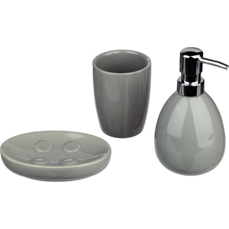 juego de baño 3 piezas sbd sol, gris - dispensador jabon, vaso y jabonera