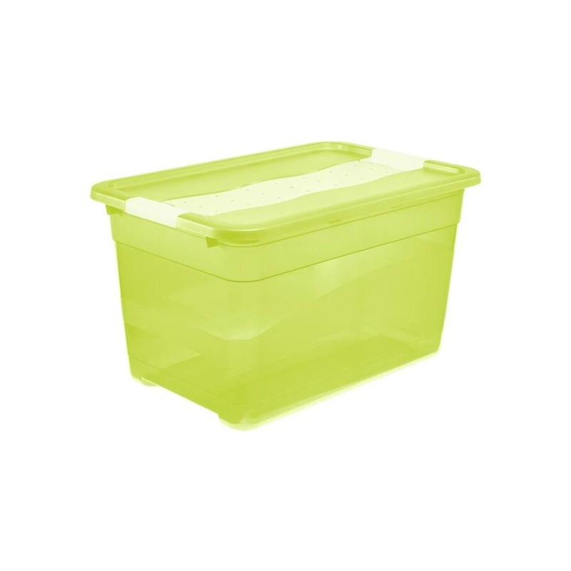 cubo de almacenaje con tapa, plástico, verde transparente, 52 l