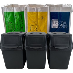 juego de 3 cubos de reciclaje con capacidad de 60 litros en color antracita 39x23x33 cm con 3 bolsas de reciclaje para exterior