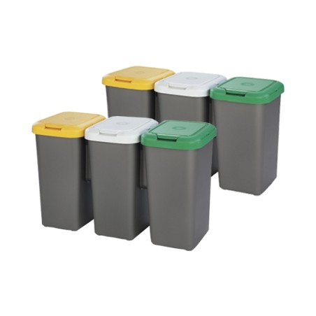 set 6 papeleras de reciclaje 150 litros fabricadas en plastico multicolor