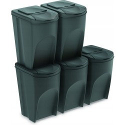 juego de 5 cubos de reciclaje 175l prosperplast sortibox de plastico en color antracita