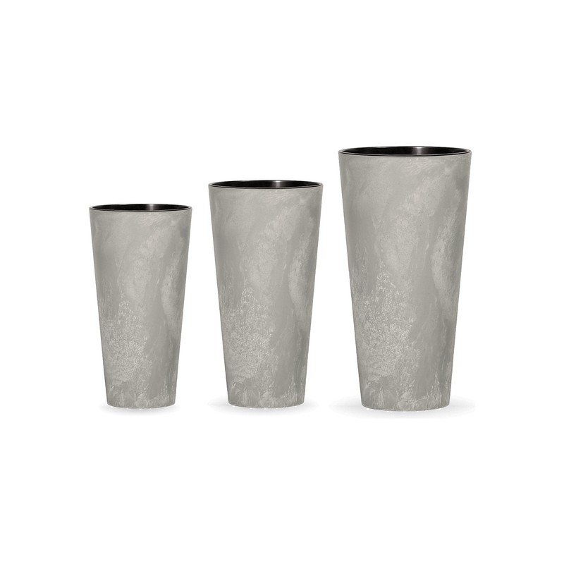pack 3 macetas prosperplast tubus slim effect de plástico con depósito en color cemento, tamaño set m