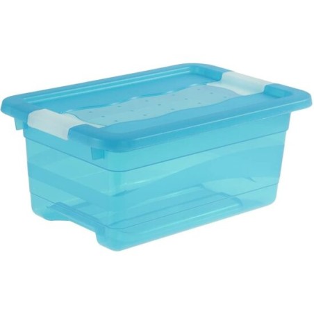 cubo de almacenaje con tapa, plástico, azul transparente, 4 l