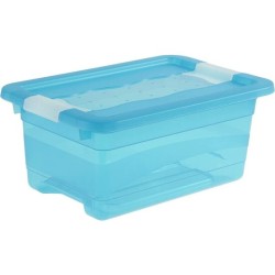 cubo de almacenaje con tapa, plástico, azul transparente, 4 l