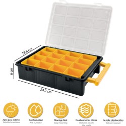organizador de plástico con 16 cajas extraíbles l 242 x p 188 x h 60 mm.