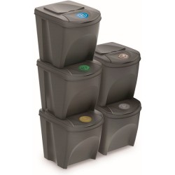 juego de 5 cubos de reciclaje 125l de plastico en color gris