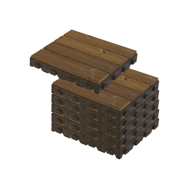 pack de 6 baldosa de madera para suelo exterior de 39x39x6 cm - total 0,9m2 combi - wood - madera