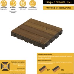 pack de 6 baldosa de madera para suelo exterior de 39x39x6 cm - total 0,9m2 combi - wood - madera