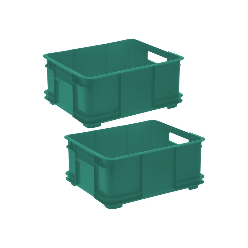 2x caja de almacenaje eurobox l, plástico eco (pp), 43 x 35 x 17,5 cm, 20 l, verde