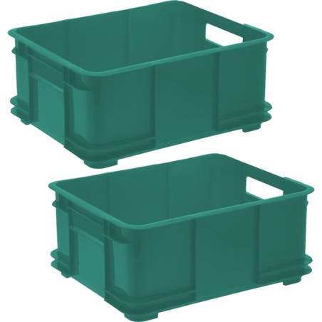 2x caja de almacenaje eurobox l, plástico eco (pp), 43 x 35 x 17,5 cm, 20 l, verde