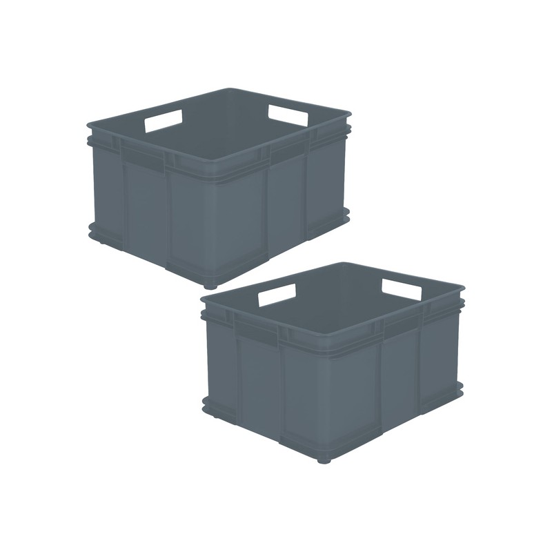 2x caja de almacenaje eurobox xxl, plástico eco (pp), 52 x 43 x 28 cm, 54 l, gris