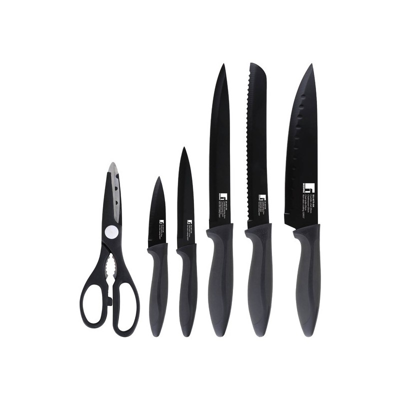 set 5 cuchillos+tijeras acero inox negro osaka bg