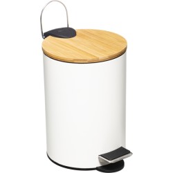 cubo pedal 3 l con tapa bambú moderno blanco