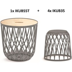 set de 5 cestas multifuncionales 55l con tapa de madera 4x35l prosperplast uniqubo de plastico en color gris
