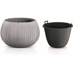 bowl de plástico con depósito en color cemento, 21,8 x 37 x 37 cms