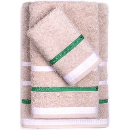 set 3pcs toallas de baño 450 gsm 100% algodon beige con rayas casa ben