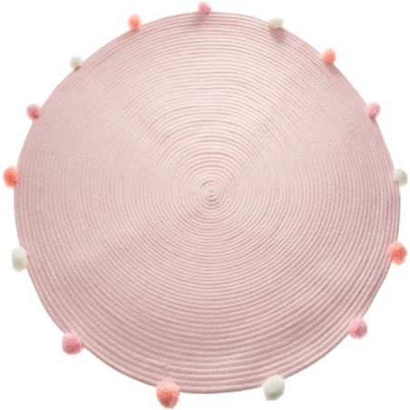 alfombra infantil 90 cm diametro con pompones rosa