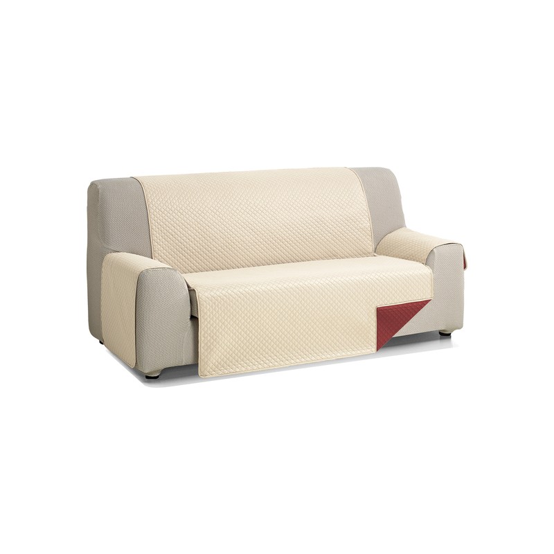 rombo cubre sofa reversible acolchado 2 plazas beige/rojo