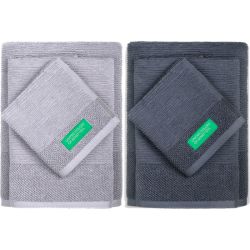 pack 6 toallas de baño - 2x 30x50cm más 2x 50x90cm más 2x 70x140cm - algodón en color gris y gris oscuro casa benetton