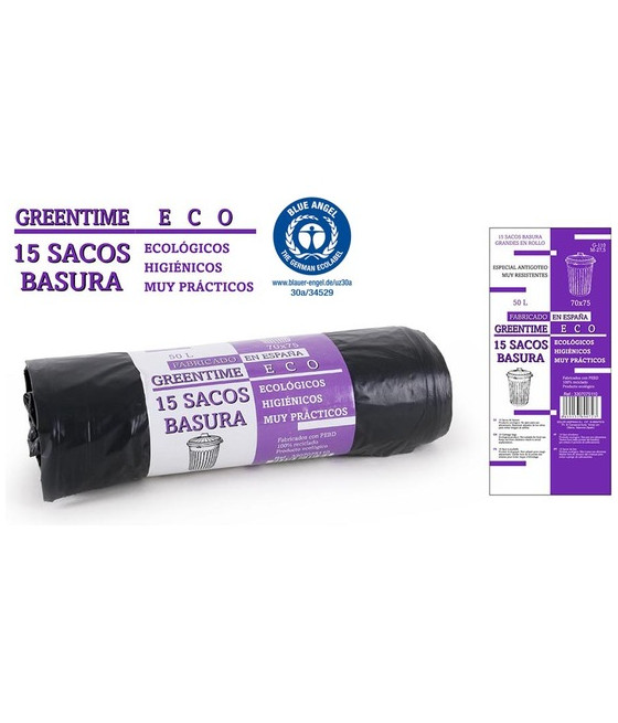 15 SACOS BASURA 70X75-G110-50 L. GREENTIME ECO-CYG-37258
