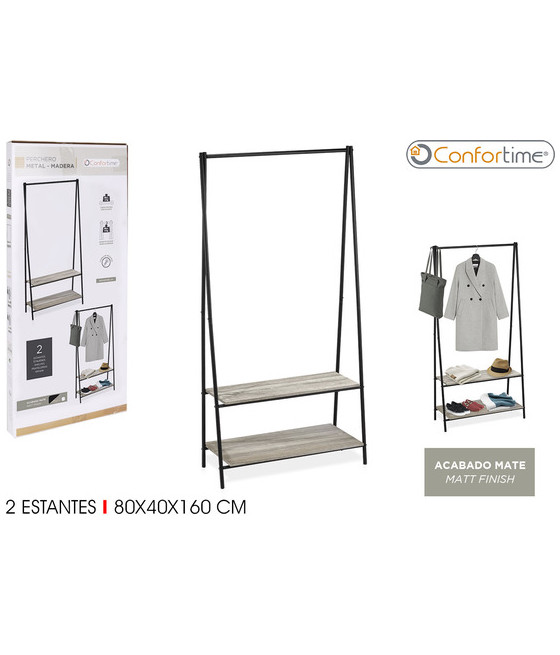 PERCHERO METAL MADERA 2 NIVELES - NEGRO - CONFORTIME-CYG-177601