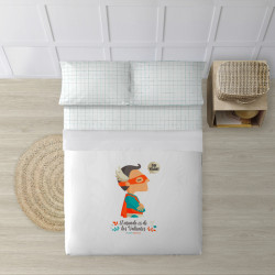 JUEGO DE SÁBANAS CON ALMOHADA Y BAJERA ESTAMPADAS A JUEGO 100% ALGODÓN MODELO SUPERHEROE CHICO PARA CAMA DE 180 (260X270) (240X