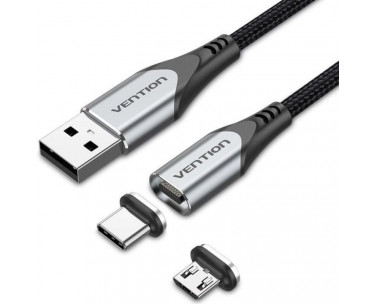 Cable de Carga Magnético USB Tipo-C con Adaptador MicroUSB Vention CQMHF/ USB Macho/ USB Tipo-C Macho - MicroUSB Macho/ Hasta 6