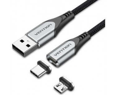 Cable de Carga Magnético USB Tipo-C con Adaptador MicroUSB Vention CQMHF/ USB Macho/ USB Tipo-C Macho - MicroUSB Macho/ Hasta 6