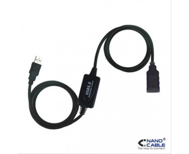 CABLE USB 2.0 PROLONGADOR CON AMPLIFICADOR A/M-A/H 10M NEGRO NANOCABLE. REF. CSP-19233
