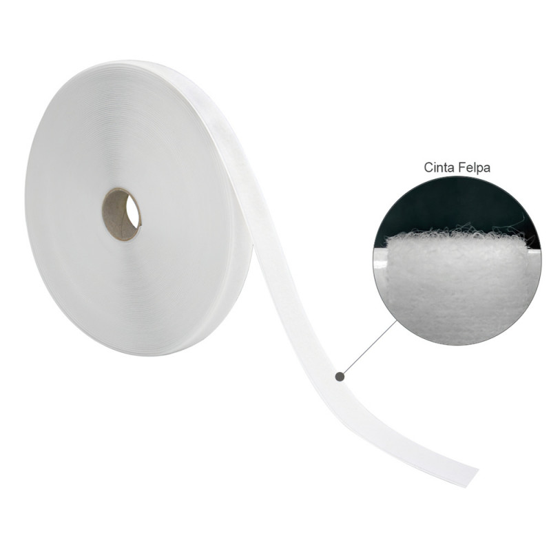 Cinta Velcro Felpa Con Adhesivo Blanco Rollo 25 metros, Ref. FOR-5434310