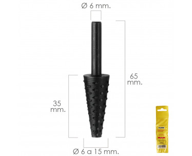 Fresa Rotativa Para Madera Conica Ø 6 a 15 mm. Para Taladro Fresadora, Ref. FOR-7040080