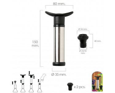 Bomba Vacio Vino Acero Inoxidable Con 2 Tapones, Ref. FOR-5057030