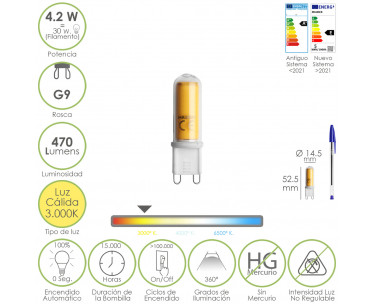 Bombilla Led Rosca G9. 4.2 W. Luz Calida 3000º K., Ref. FOR-19073233