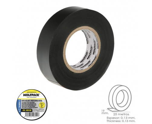 Cinta Aislante Profesional Negra Espesor 0.15 mm. Ancho 19 mm. Rollo 25 Metros, Ref. FOR-14063160