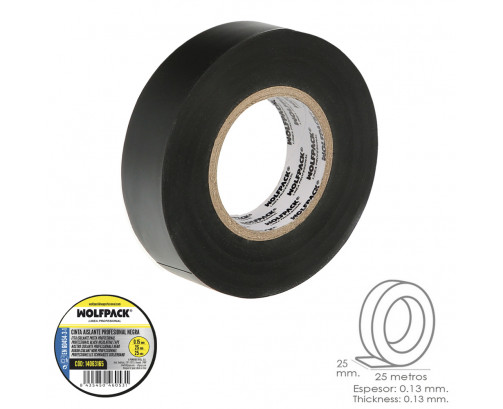 Cinta Aislante Profesional Negra Espesor 0.15 mm. Ancho 25 mm. Rollo 25 Metros, Ref. FOR-14063165