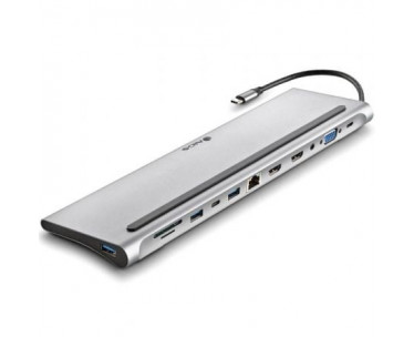 Docking USB Tipo-C NGS WonderDock12/ 3xUSB/ 2xHDMI/ 1xVGA/ 1xRJ45/ 1xLector de Tarjetas/ 1xJack 3.5/ 1xUSB Tipo-C PD/ Gris CYD-