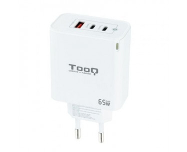 Cargador de Pared GaN TooQ TQWC-GANQC2PD65WT/ 2xUSB Tipo-C/ 1xUSB/ 65W CYD-0109111